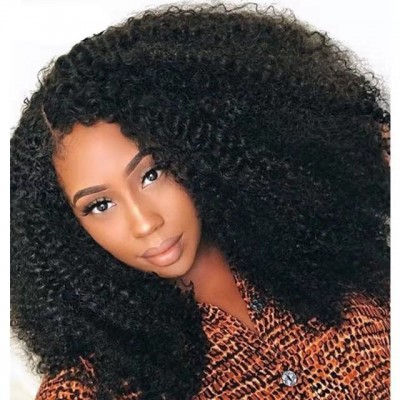 150%Mongolian Afro  Kinky Curly U Part Wigs Glueless Virgin  Human Hair Lace Front Wig