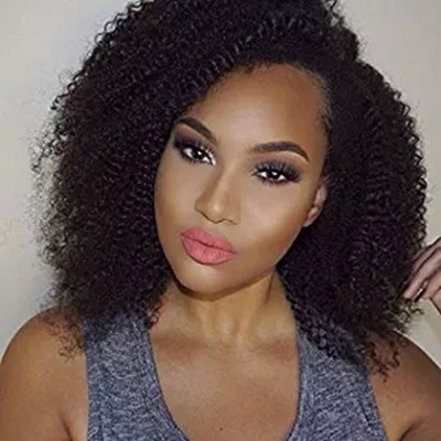 U Part Human Hair Wig 1x3 Part Kinky Curly Lace Front Human Hair Wigs 7A Virgin Wigs for Black Women Natural Black(14inch)