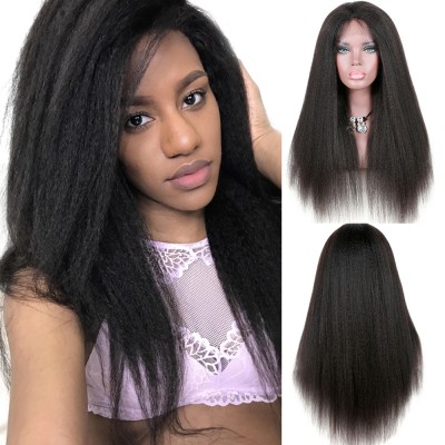 Ready to ship 130% density pre plucked 360 lace wig kinky straight indian remy kinky straight human hair wig