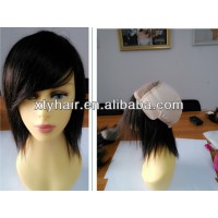 2014 new products 100% human hair wig women wig black color real hair breathing short hair wig with bamboo fabric soft cap