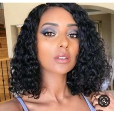 Transparent lace wig pre plucked  Water wave short  full lace wig bob curly for black women