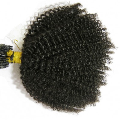 Grey kinky curly fusion hair,Pre-bonded Stick tip human hair extension,i /U tip hair extensions kinky curly