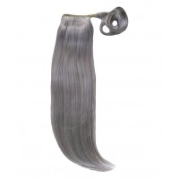 Silver grey human hair pony tail hair piece wrap around Dye free natural highlight salt and pepper gray hair ponytail 100g