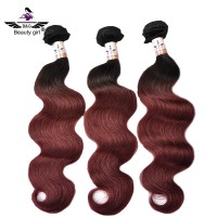 100% human ombre two tone body wave 1b 99j weave cuticle aligned hair bundle