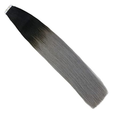 16inch Off Black Fading to Grey Tape in Hair Extensions Seamless Tape on Hair with Double Sided Pu Tape