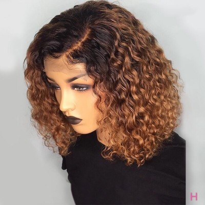 1B/27 Ombre Color Short Curly Lace Front Human Hair Wigs With Baby Hair Pre Plucked Remy Brazilian Lace Bob Wigs Bleached Knots